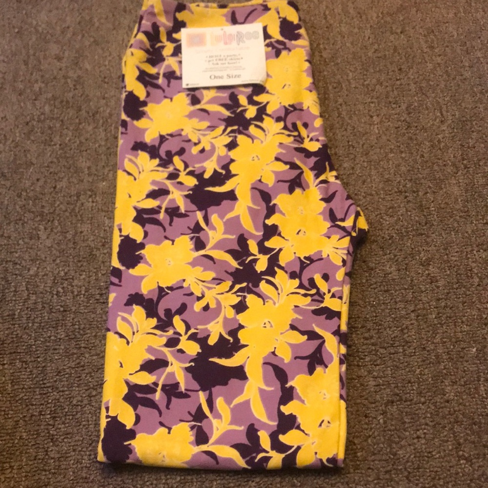 Lularoe os leggings purple yellow flowers NEW